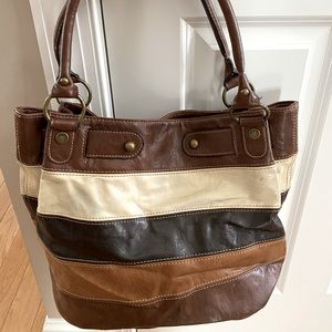 Axcess by Liz Claiborne Brown and Tan Striped Handbag - Excellent Condition